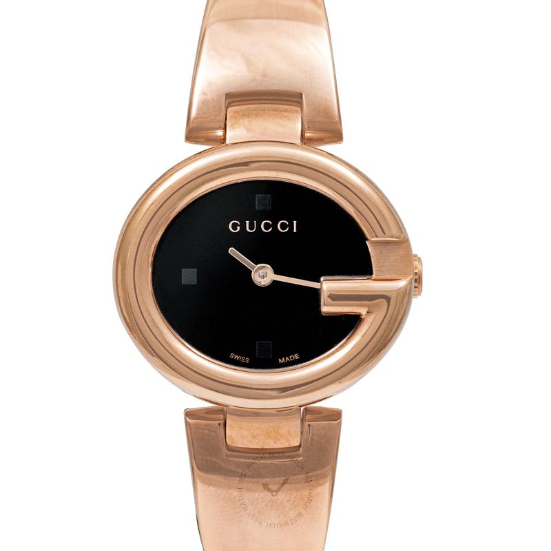 Gucci Guccissima Quartz Black Dial Rose Gold Steel Strap Watch For Women - YA134509