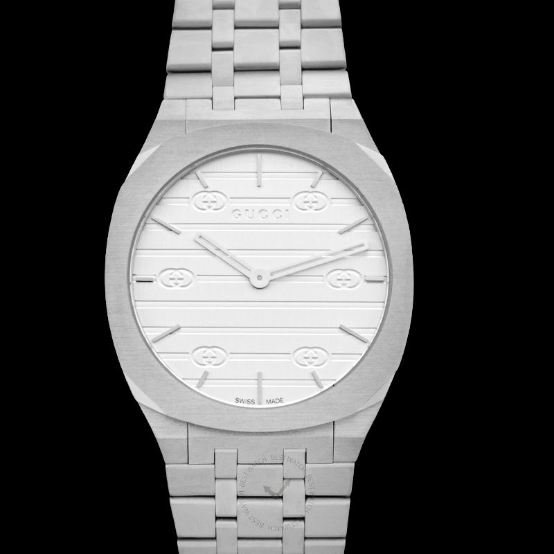 Gucci 25H Quartz Silver Dial Silver Steel Strap Unisex Watch - YA163407