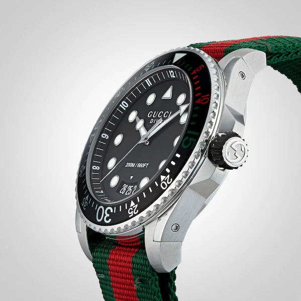 Gucci Dive Quartz Black Dial Two Tone Nylon Strap Watch For Men - YA136209
