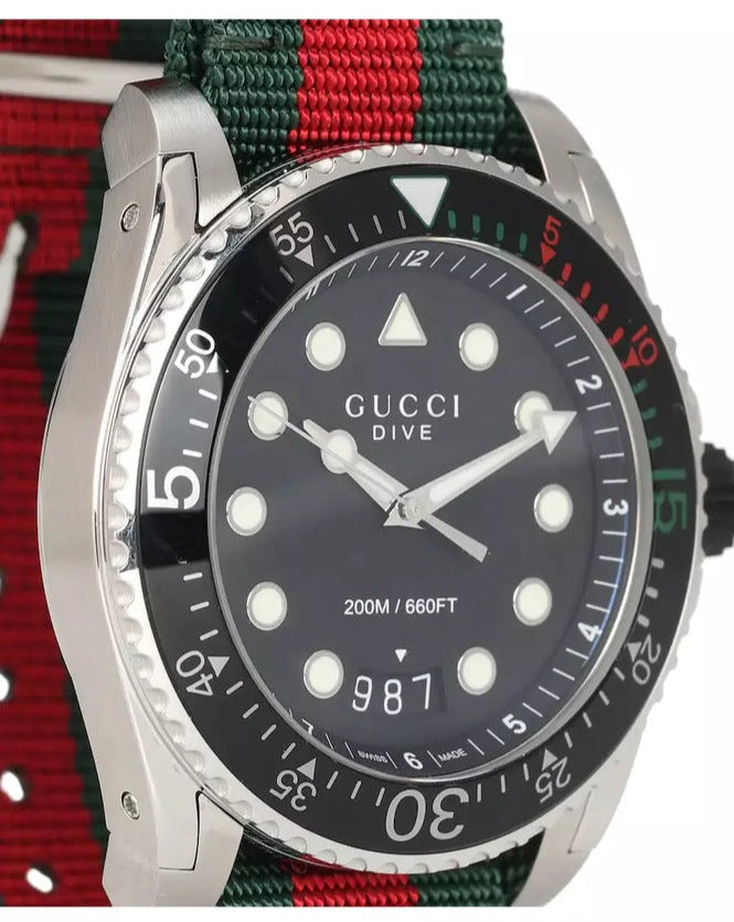 Gucci Dive Quartz Black Dial Two Tone Nylon Strap Watch For Men - YA136209
