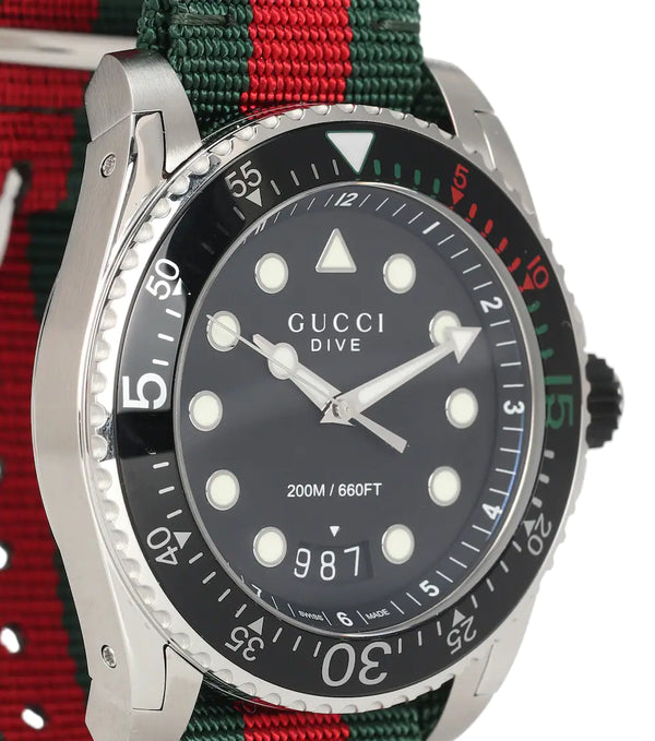 Gucci Dive Quartz Black Dial Two Tone Nylon Strap Watch For Men - YA136209