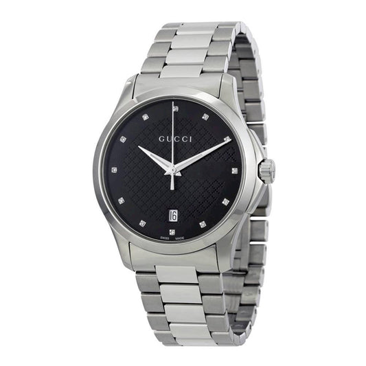 Gucci G Timeless Quartz Black Dial Silver Steel Strap Watch For Men - YA126456