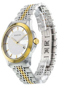 Gucci G Timeless Quartz Silver Dial Two Tone Mesh Bracelet Watch For Men - YA126409