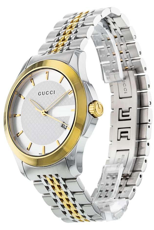 Gucci G Timeless Quartz Silver Dial Two Tone Mesh Bracelet Watch For Men - YA126409