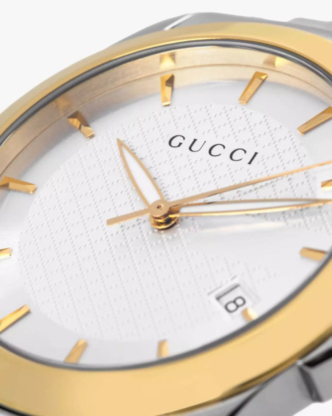 Gucci G Timeless Quartz Silver Dial Two Tone Mesh Bracelet Watch For Men - YA126409