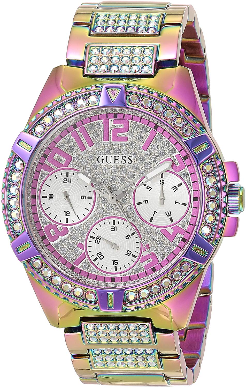 Guess Lady Frontier Diamonds Silver Dial Multicolor Steel Strap Watch for Women - GW0044L1