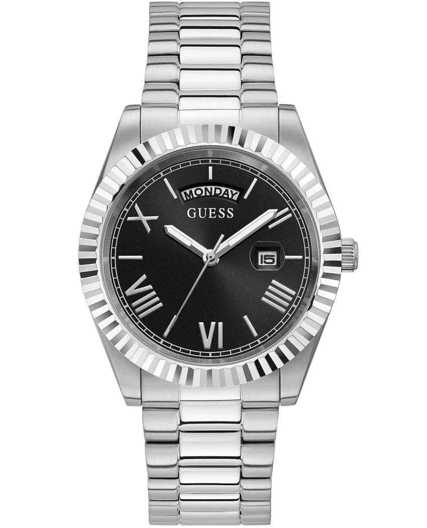 Guess Connoisseur Black Dial Silver Steel Strap Watch for Men - GW0265G1