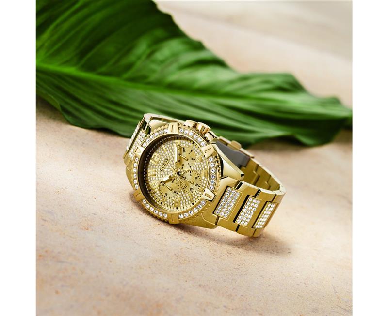 Guess Frontier Diamonds Gold Dial Gold Steel Strap Watch For Women - W1156L2