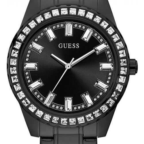 Guess Sparkler Diamonds Black Dial Black Steel Strap Watch for Women - GW0111L4