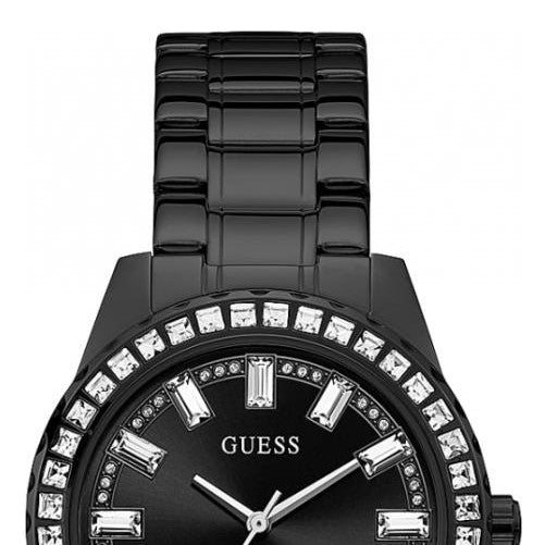 Guess Sparkler Diamonds Black Dial Black Steel Strap Watch for Women - GW0111L4