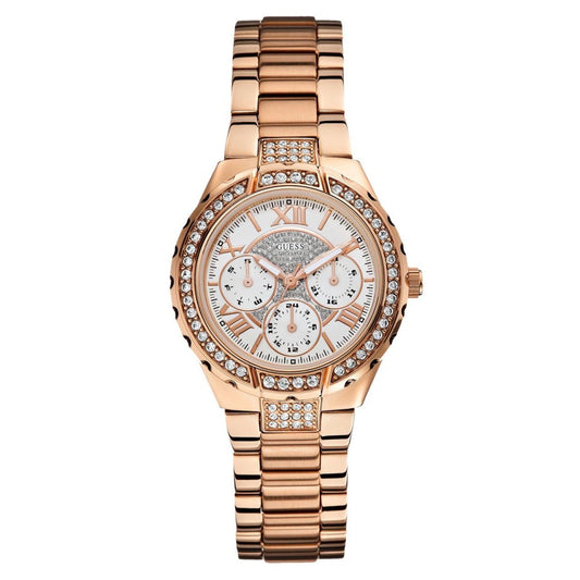 Guess Viva Diamonds White Dial Rose Gold Steel Strap Watch for Women - W0111L3