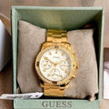 Guess Solar Chronograph Diamonds White Dial Gold Steel Strap Watch for Women - W1069L2