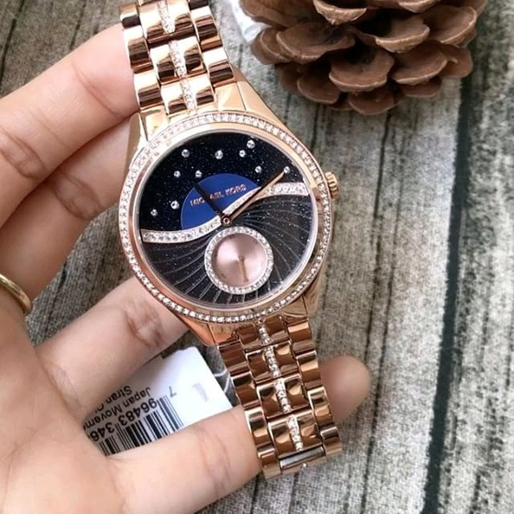 Michael Kors Lauryn Blue Dial Rose Gold Steel Strap Watch for Women - MK3723