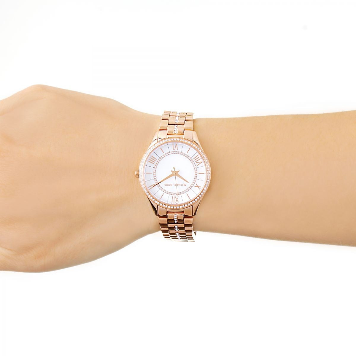 Michael Kors Lauryn Mother of Pearl Dial Rose Gold Steel Strap Watch for Women - MK3716