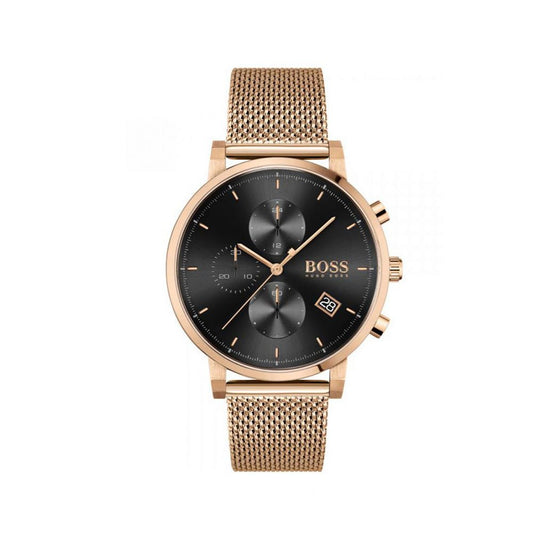 Hugo Boss Integrity Black Dial Gold Mesh Bracelet Watch for Men - 1513808