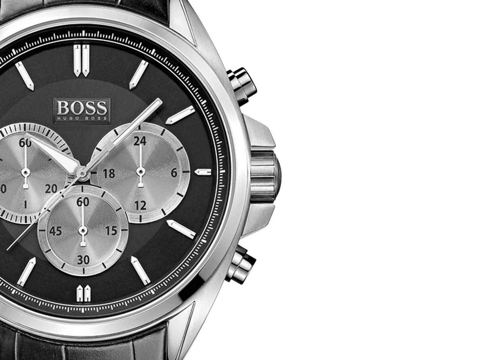 Hugo Boss Driver Black Dial Black Leather Strap Watch for Men - 1512879