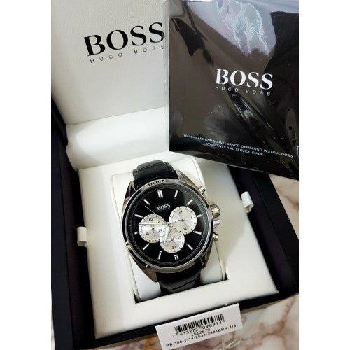 Hugo Boss Driver Black Dial Black Leather Strap Watch for Men - 1512879