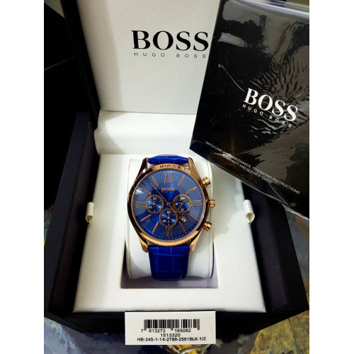 Hugo Boss Ambassador Chronograph Blue Dial Blue Leather Strap Watch For Men - HB1513320