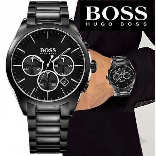 Hugo Boss Onyx Chronograph Black Dial Black Steel Strap Watch for Men - 1513365