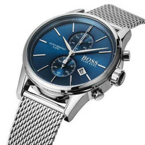 Hugo Boss Jet Blue Dial Silver Mesh Bracelet Watch for Men - 1513441