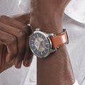 Fossil Townsman Automatic Skeleton Blue Dial Brown Leather Strap Watch for Men - ME3154