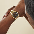 Guess Atlas Chronograph Black Dial Gold Steel Strap Watch for Men - W0668G8