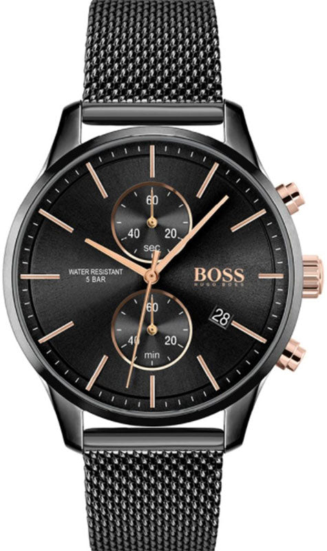 Hugo Boss Associate Black Dial Black Mesh Bracelet Watch for Men - 1513811