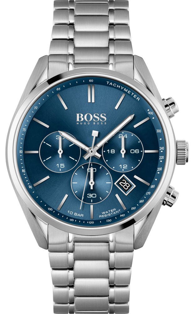 Hugo Boss Champion Chronograph Blue Dial Silver Steel Strap Watch for Men - 1513818