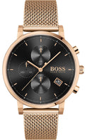 Hugo Boss Integrity Black Dial Gold Mesh Bracelet Watch for Men - 1513808