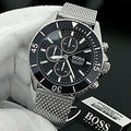 Hugo Boss Ocean Edition Chronograph Black Dial Silver Mesh Bracelet Watch for Men - 1513701