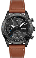 Hugo Boss Pilot Chronograph Black Dial Brown Leather Strap Watch for Men - 1513851