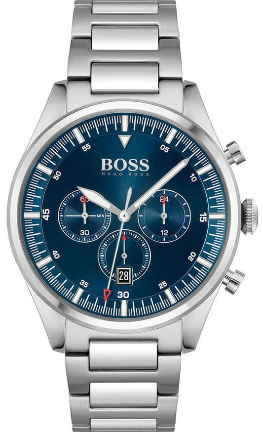 Hugo Boss Pioneer Blue Dial Silver Steel Strap Watch for Men - 1513867