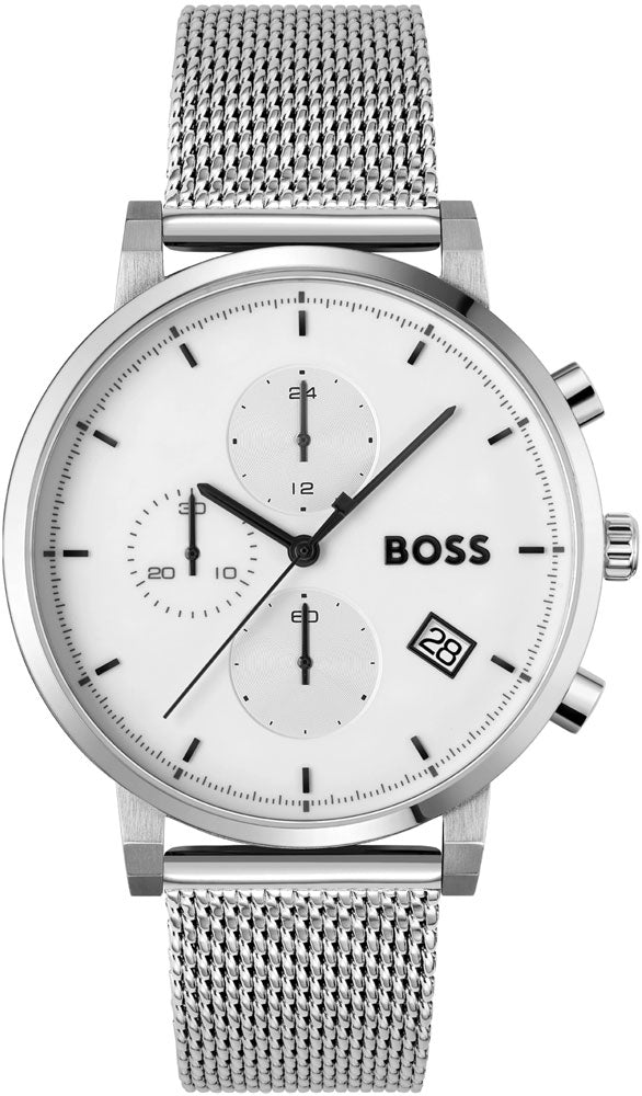 Hugo Boss Skymaster White Dial Silver Mesh Bracelet Watch for Men - 1513933