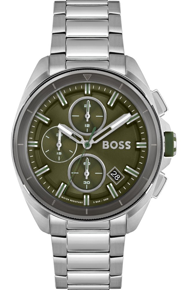 Hugo Boss Volane Chronograph Grey Dial Silver Steel Strap Watch for Men - 1513951