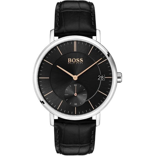 Hugo Boss Corporal Black Dial Black Leather Strap Watch for Men - 1513638