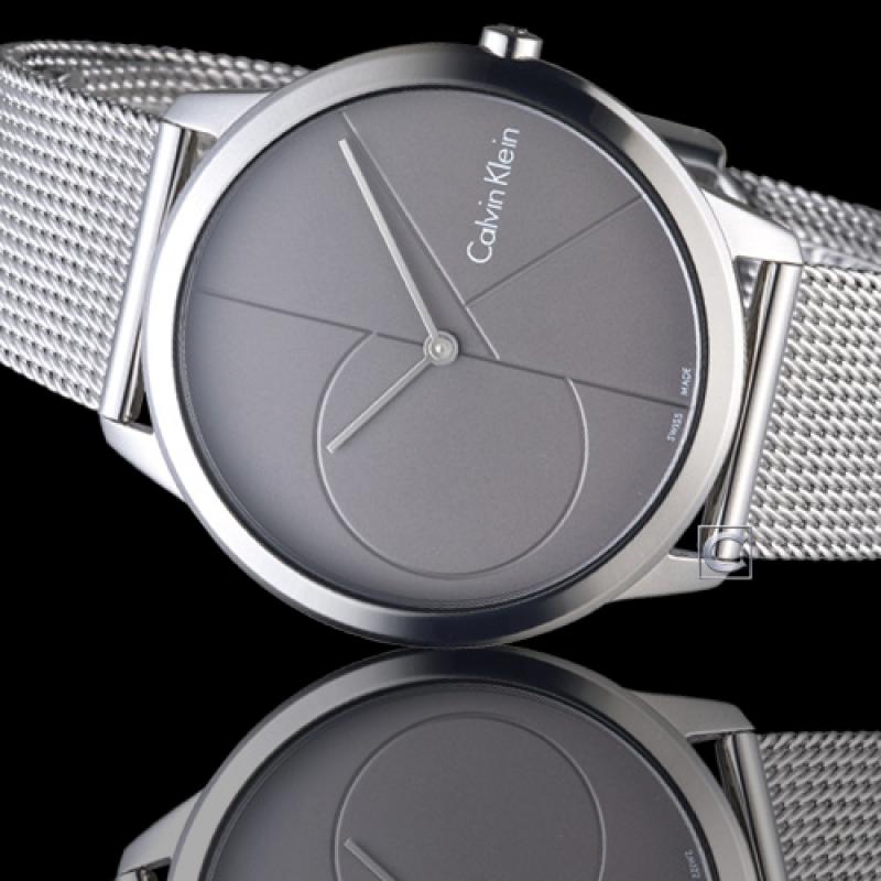 Calvin Klein Minimal Black Dial Silver Mesh Bracelet Watch for Men - K3M21123