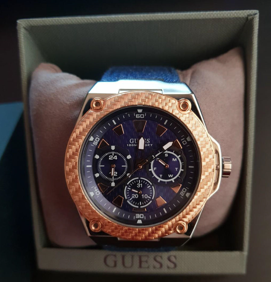 Guess Legacy Analog Blue Dial Blue Denim Strap Watch for Men - W1058G1