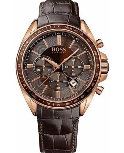 Hugo Boss Driver Sport Chronograph Brown Dial Brown Leather Strap Watch for Men - 1513093