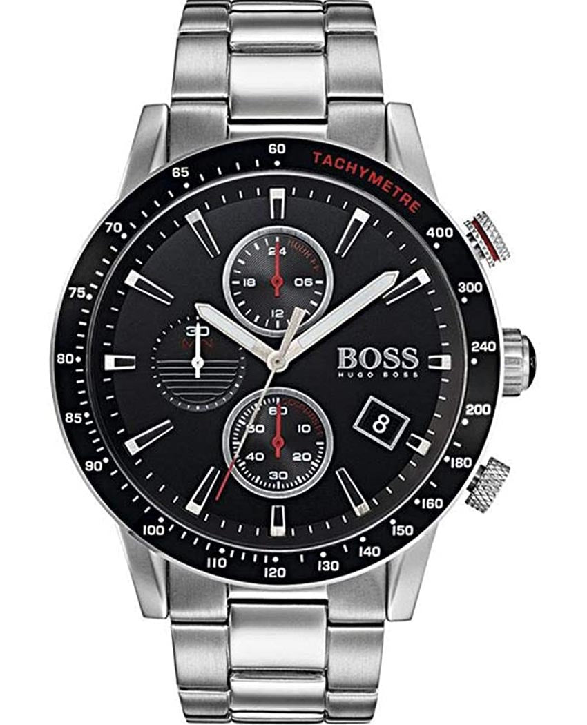 Hugo Boss Rafale Chronograph Black Dial Silver Steel Strap Watch for Men - 1513509