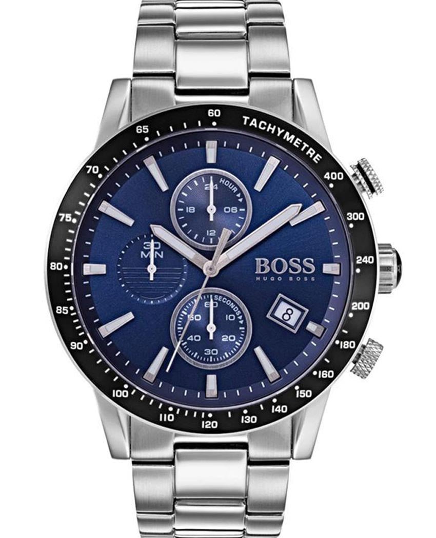 Hugo Boss Rafale Chronograph Blue Dial Silver Steel Strap Watch for Men - 1513510