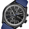 Hugo Boss Grand Prix Chronograph Black Dial Blue Leather Strap Watch for Men - 1513563