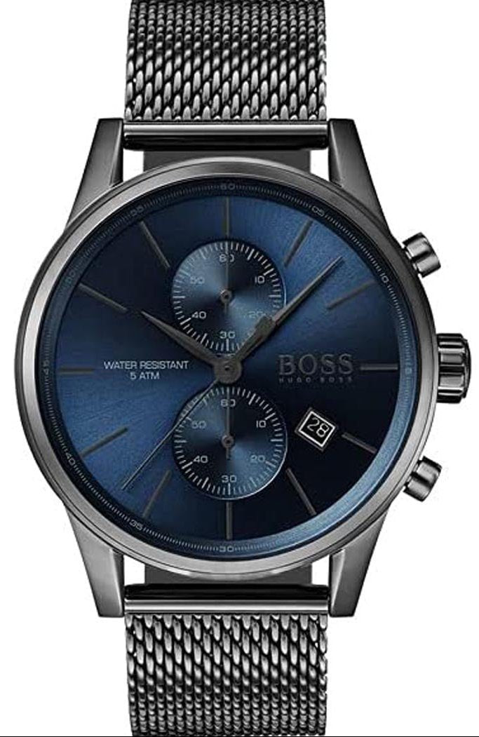 Hugo Boss Jet Chronograph Blue Dial Gunmetal Grey Mesh Bracelet Watch for Men - 1513677