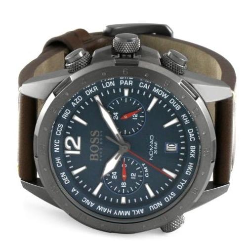 Hugo Boss Nomad Chronograph Blue Dial Brown Leather Strap Watch for Men - 1513773