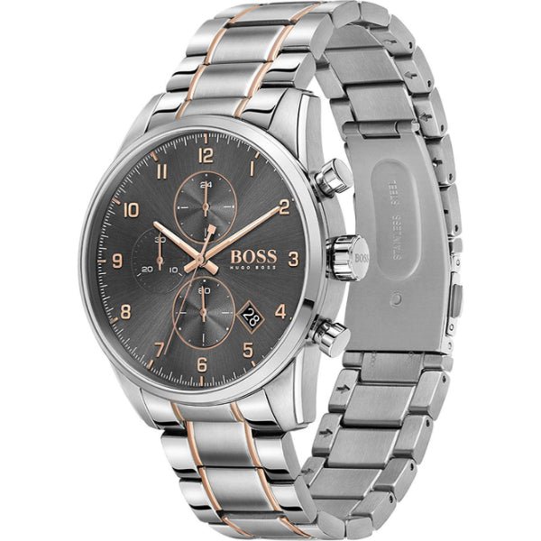 Hugo Boss Skymaster Chronograph Grey Dial Two Tone Steel Strap Watch for Men - 1513789