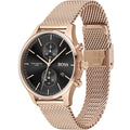 Hugo Boss Associate Black Dial Rose Gold Mesh Bracelet Watch for Men - 1513806