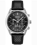 Hugo Boss Champion Chronograph Black Dial Black Leather Strap Watch for Men - 1513816