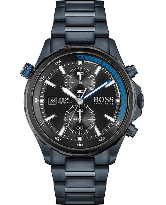 Hugo Boss Globetrotter Black Dial Black Steel Strap Watch for Men - 1513824