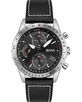 Hugo Boss Pilot Edition Chronograph Black Dial Black Leather Strap Watch for Men - 1513853