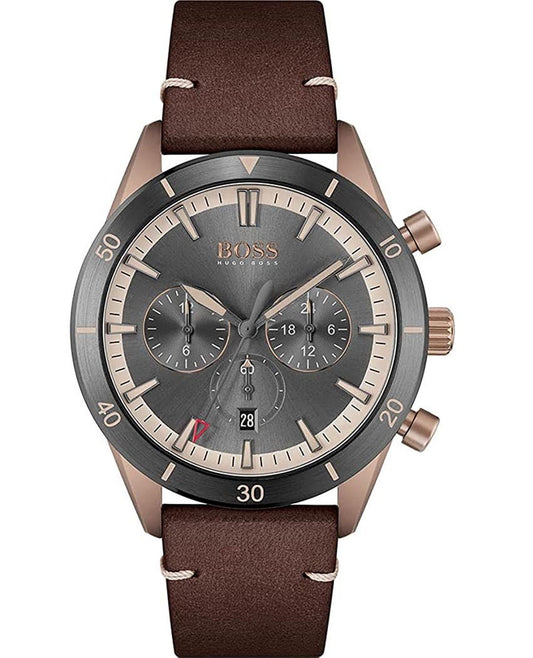 Hugo Boss Santiago Grey Dial Brown Leather Strap Watch for Men - 1513861