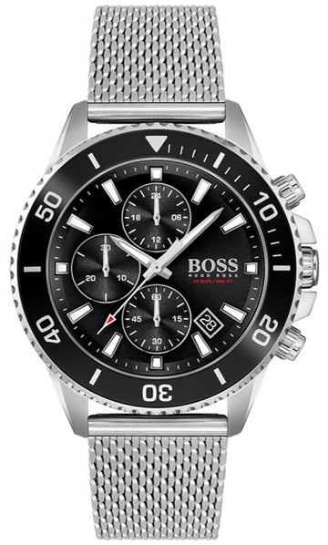 Hugo Boss Ocean Edition Chronograph Black Dial Silver Mesh Bracelet Watch for Men - 1513701